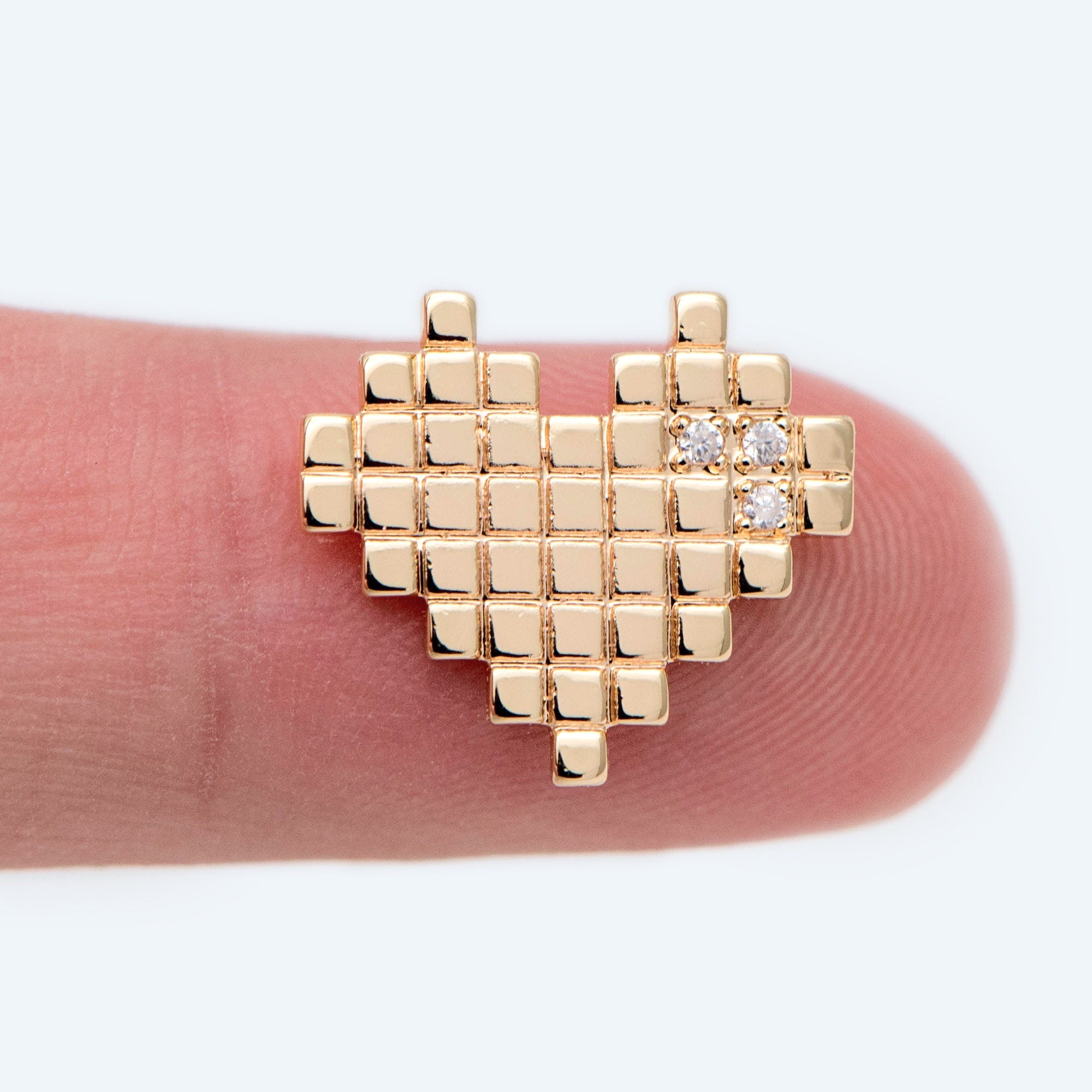 10pcs CZ pave Gold Heart Charms 14x16mm, Gold Plated Brass Heart Pendants (GB-1815)